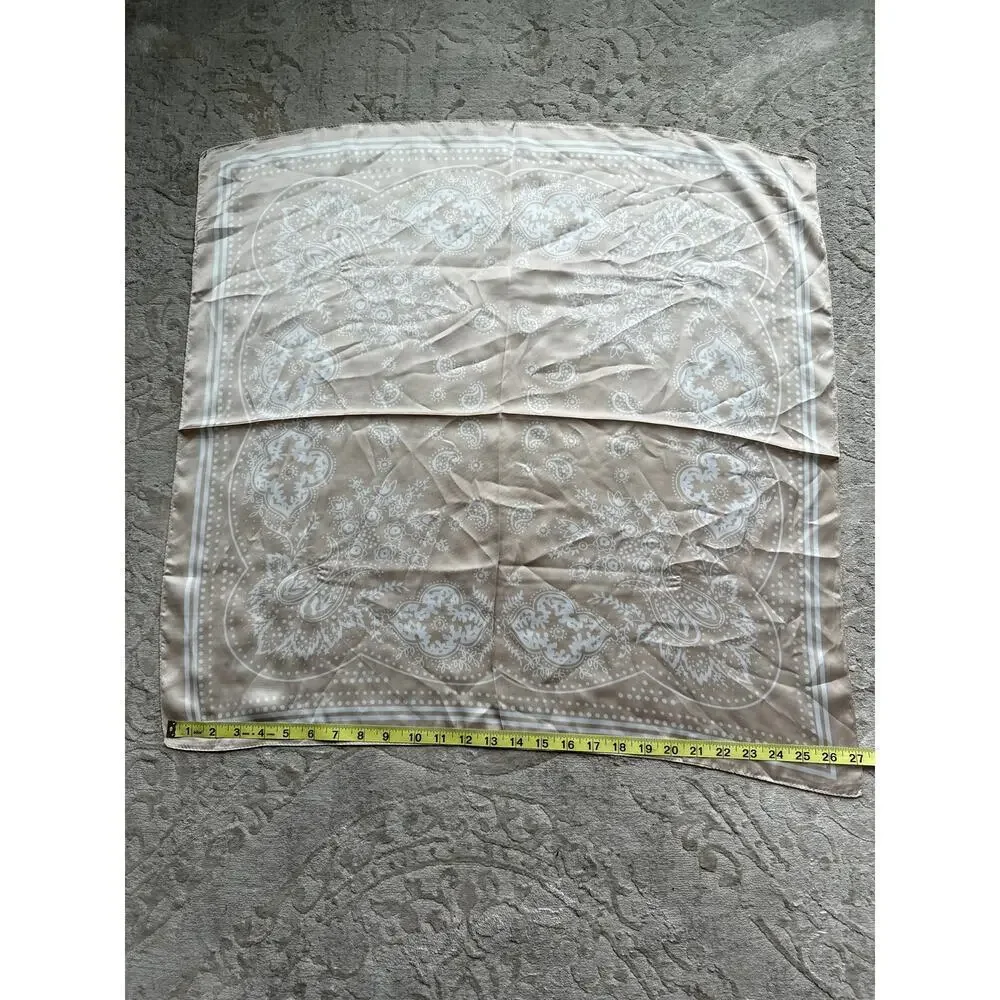 Beige Paisley Satin Square Scarf 27